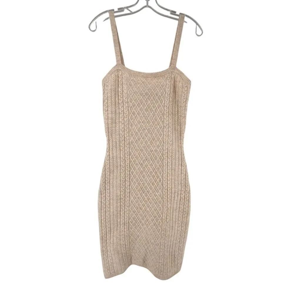 House of Harlow Sweater Dress Size S Cable Knit Cream Sleeveless Cozy Bodycon